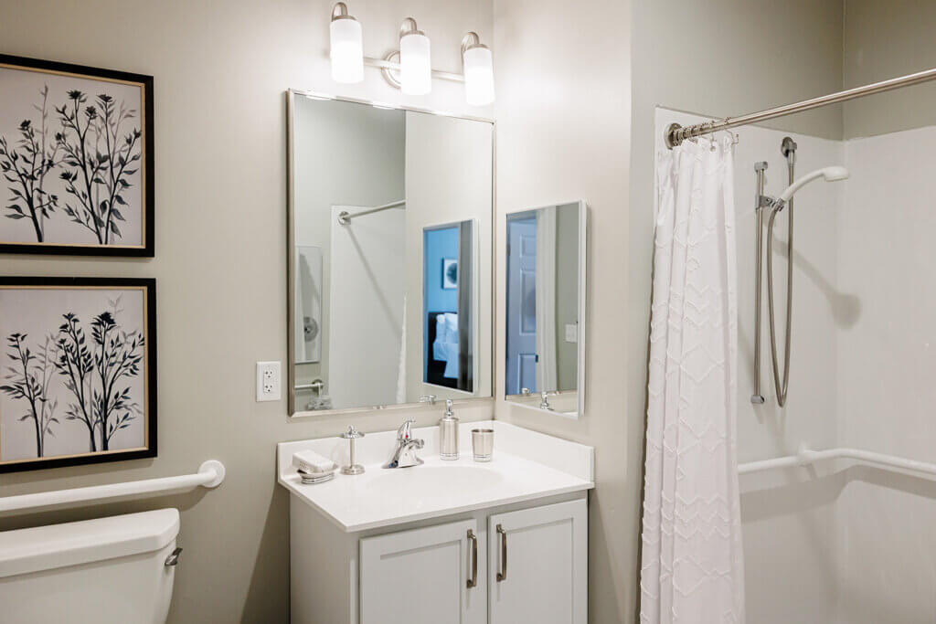 A bathroom in one of the units