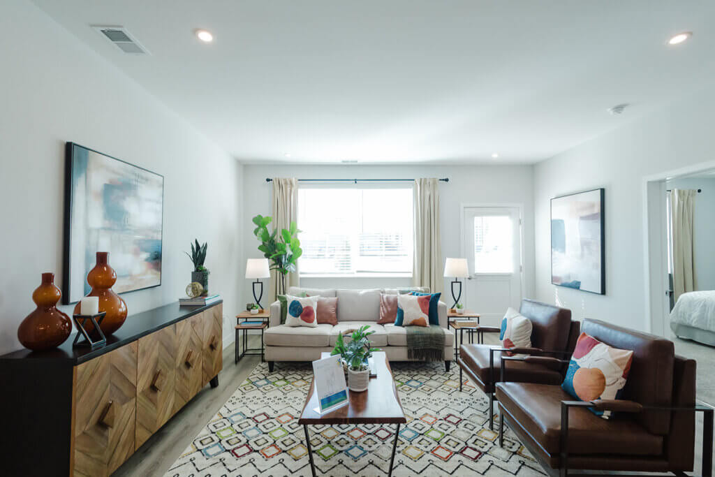 Living room view of one style of cottage