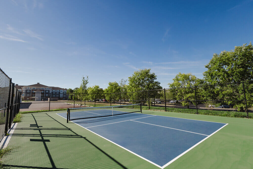 Exterior shot of the pickleball court at Verena at Hilliard Cottages