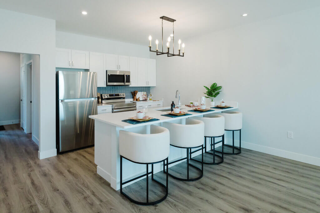 Kitchen view at one of the cottages within the Hickory Chase development, done by The Douglas Company